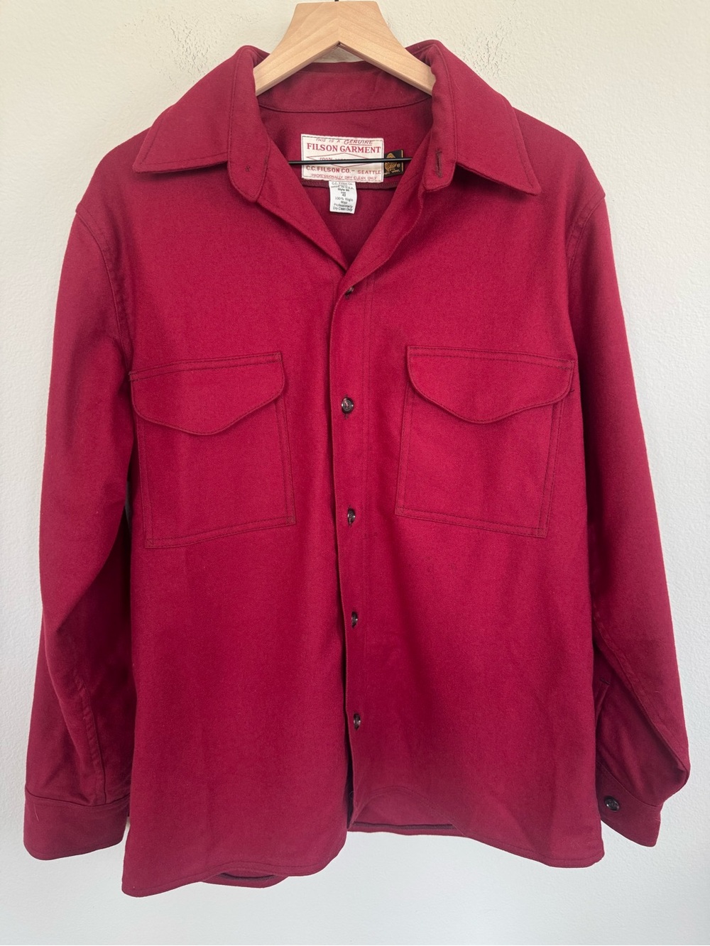 Filson Vintage Style 90 100% Virgin Wool Jac Shirt USA Made Size 42 Large